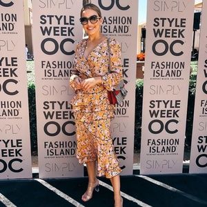 Wayf Floral Long Sleeve Dress in Orange and Black